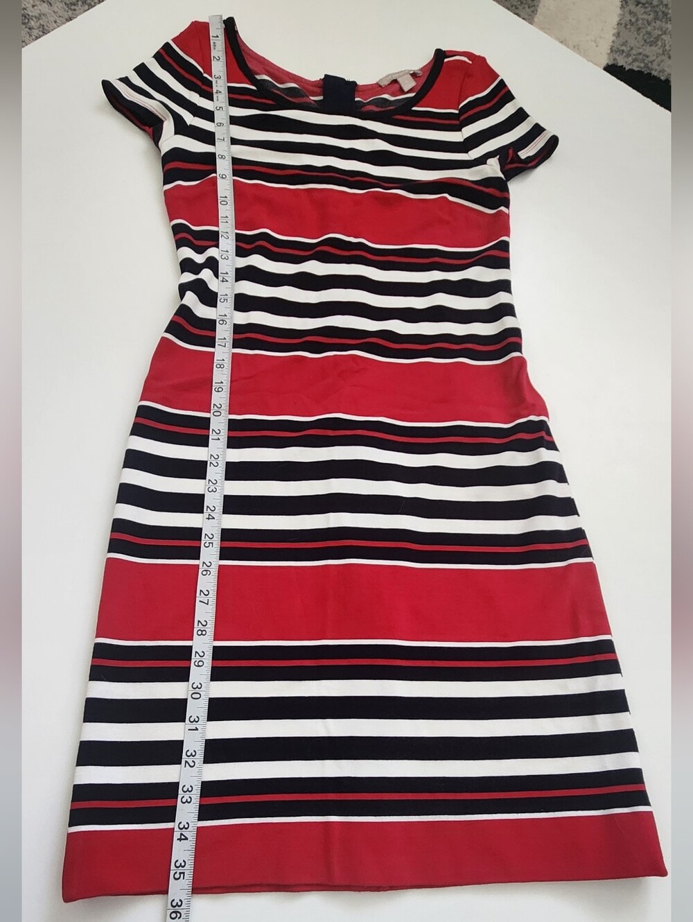 Banana Republic Red Navy White Striped Short Sleeve Sheath Dress Size 4